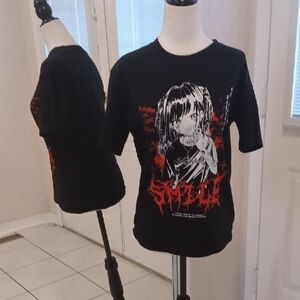 4/$80 Stylish Black & Red "SMILE" Goth Graphic Tee - Size XS